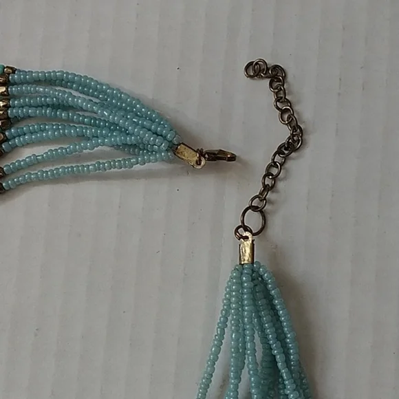 Nine Strand Beaded Necklace Blue/Green/Bronze with 2' Extension - Picture 4 of 7